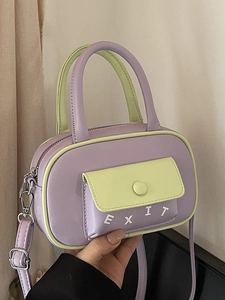 Damen Koreanischer Stil Kontrastfarbe Boston Tasche PU Leder EXIT Buchstabe Handtasche Casual Vielseitige Umhängetasche