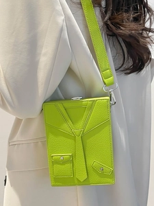 Neon green creative suit-shaped crossbody bag with tailored stitching for women
