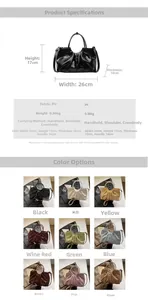 Detailed specifications and color selection chart for the ruched oil wax leather handbag