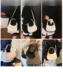 Collage of chic crescent hobo bags styled with various outfits in daily lifestyle scenes