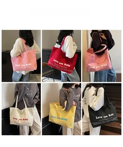 Detailed grid view of minimalist canvas tote bags in various vibrant colors on models