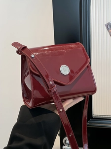 Petit Sac Bandoulière Carré en Cuir Verni Vintage pour Femmes Sac pour Téléphone Portable en Cuir PU Haute Brillance