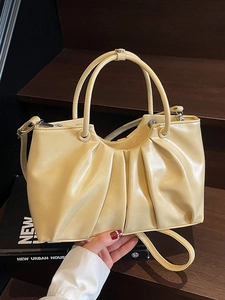 Women Pleated Handbag Elegant PU Oil Wax Leather Crossbody Bag Versatile Commute Shoulder Bag With Adjustable Strap