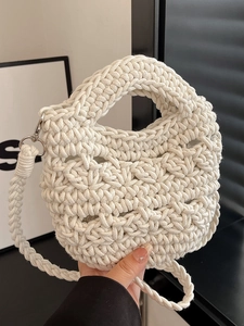 Sac Seau au Crochet Tissé à la Main pour Femme en Toile Ajouré Sac à Épaule de Plage Décontracté Sac Bandoulière Vacances