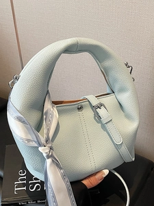 Sac Hobo Femme en Cuir PU Texture Litchi Avec Écharpe Décorative Sac à Bandoulière Élégant Minimaliste Urbain Sac Cabas Quotidien