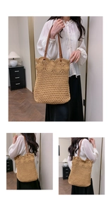 Détail du sac en paille tressé avec motifs floraux et bandoulière en cuir chic
