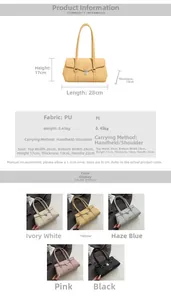 Detailed size chart and specifications for the textured PU leather underarm handbag
