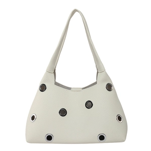 Chic cream white rivet underarm bag in pebble leather with stylish metal grommets