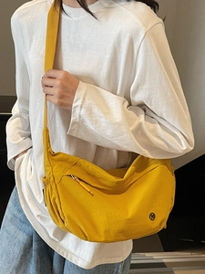 Fashionable large capacity yellow crescent crossbody bag with adjustable wide strap for women