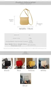 Detailed size chart and multi-color comparison of stylish minimalist crossbody bucket bags