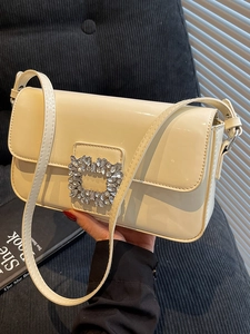 Women Rhinestone Square Buckle Shoulder Bag PU Patent Leather Underarm Bag Fashion Crossbody Bag For Party Daily Match