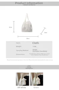 Size chart showing dimensions for the Korean style lace flower tote bag with strap length