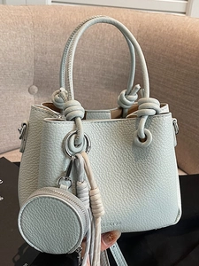 Borsa a Secchiello in Pelle PU Minimalista con Motivo Litchi per Donna Borsa a Tracolla alla Moda con Manico a Nodo