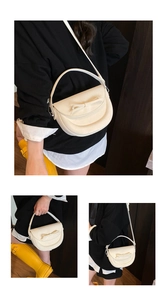 Détails du sac selle crème avec nœud papillon en cuir PU et bandoulière amovible