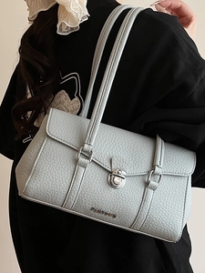 Pale blue lychee grain leather underarm bag with metal buckle and shoulder straps