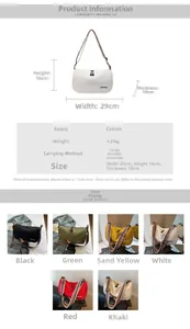 Detailed size chart and specifications for the fashionable nylon crescent shoulder bag