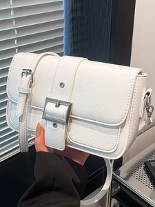 Sac à Bandoulière Tendance en Cuir PU pour Femmes Boucle Carrée Argentée Minimaliste Sac à Main pour Navette Quotidienne