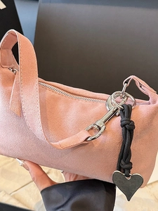 Borsa a Spalla in Tessuto Minimalista Effetto Scamosciato Donna Ciondolo a Cuore Grande Capacità Borsa a Tracolla Casual