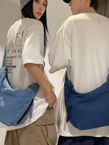 Japanese style minimalist large capacity canvas crossbody bags in blue and navy for women