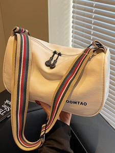Fashion Canvas Dumpling Bag For Women Casual Wide Striped Strap Crossbody Bag Lightweight Letter Print Hobo Shoulder Bag