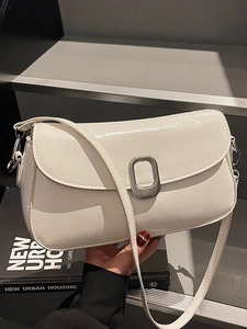 Women PU Leather Underarm Shoulder Bag Minimalist Square Baguette Crossbody Bag With Silver Buckle Chic Fashion Handbag For Daily