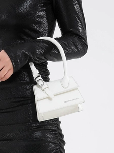 Mini sac à main chic en cuir blanc pour femme avec boucle argentée et poignée