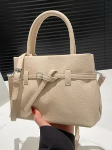 Women Fashion Litchi Grain PU Leather Crossbody Bag Minimalist Square Shoulder Bag With Top Handle Adjustable Strap Handbag