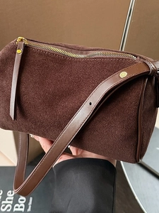 Vintage Suede Shoulder Bag For Women Fashion Minimalist Pillow Boston Bag Large Capacity Commute Crossbody Handbag Gift