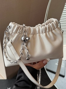 Fashion Ruched Dumpling Shoulder Bag For Women Solid Color PU Leather Crossbody Bag With Metal Chain Strap Summer Casual Tote Handbag