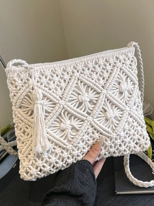 Handmade Woven Tassel Shoulder Bag For Women Summer Bohemian Straw Crossbody Bag Mori Style Casual Vacation Handbag