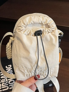 Women Lightweight Nylon Mini Shoulder Bag Japanese Style Drawstring Crossbody Phone Bag Sporty Casual Urban Pouch Bag