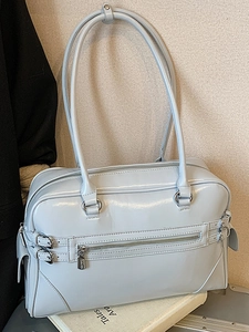Large Capacity Glossy PU Leather Bowling Bag For Women Retro Y2K Underarm Shoulder Bag Simple Commuting Crossbody Bag