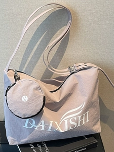 Pink large capacity canvas tote bag with adjustable strap and small round coin purse
