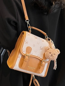 Sac à dos esthétique vintage avec imprimé élan et breloque ours en peluche mignonne