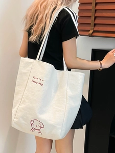 Grand sac cabas en toile pour femme avec illustration de chiot rouge et style décontracté