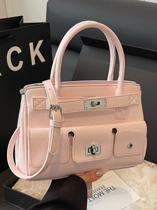 Women PU Patent Leather Tote Handbag Multi Pocket Design Simple Urban Shoulder Crossbody Bag High Gloss Functional Purse