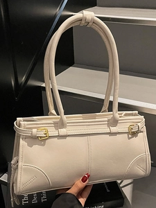 Cream retro underarm bag with gold hardware and stylish pleated detail for women