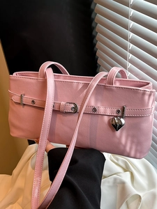 Women PU Leather Underarm Bag Fashion Heart Pendant Shoulder Bag Y2K Minimalist Handbag For Summer Commute Daily Use