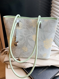 Floral Print PU Leather Bucket Bag For Women Vintage Style Large Capacity Tote Shoulder Bag Casual Handbag Daily Travel Bag