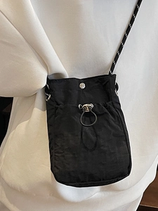 Mini nylon drawstring crossbody phone bag with woven shoulder strap for women
