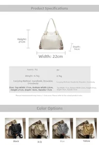 Detailed size chart and multi-color options for the crocodile pattern bucket handbag