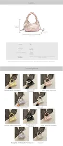Detailed size chart and multi-color options for the ruched PU dumpling crossbody bag