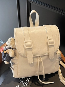 Sac à Dos Femme Style Coréen en Cuir PU Grande Capacité Cartable pour Étudiants Sac de Voyage Décontracté Avec Charme d'Ours en Peluche