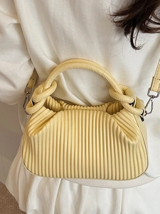 Pale yellow pleated cloud handbag for women with versatile shoulder strap and ruched design