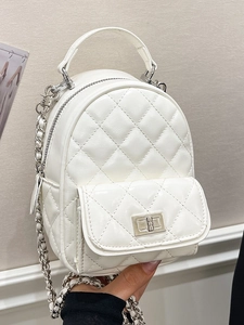 Women Mini Quilted Backpack Fashion PU Leather Chain Shoulder Bag Urban Minimalist Small Handbag Elegant Daily Travel Rucksack