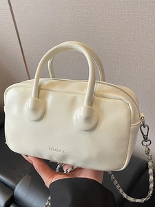 Minimalist Women PU Leather Shoulder Bag Metallic Glossy Handbag With Chain Strap Trendy Commuting Daily Messenger Bag