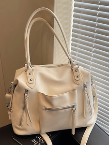Women Retro PU Leather Large Capacity Tote Bag Lychee Texture Moto Style Shoulder Bag Fashion Minimalist Crossbody Handbag