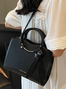 Chic black large capacity tote bag with gold ring buckle and shoulder strap for women