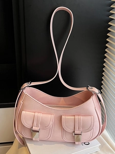 Borsa Sottobraccio in Pelle PU Lucida Chic da Donna Borsa a Spalla alla Moda con Doppia Tasca Minimalista Tinta Unita da Pendolare