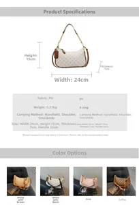 Detailed size and material specs for vintage printed PU leather hobo bag with metal chain